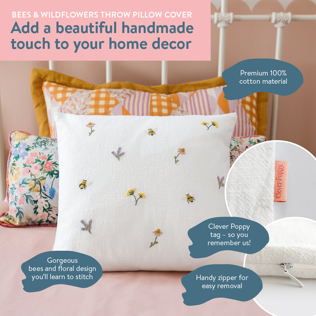 Bees and Wildflowers Throw Pillow Cover Kit