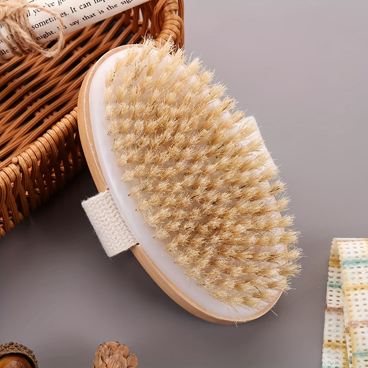 Natural Bristle Dry Body Brush | Exfoliating Skin Brush for Smooth Glowing Skin