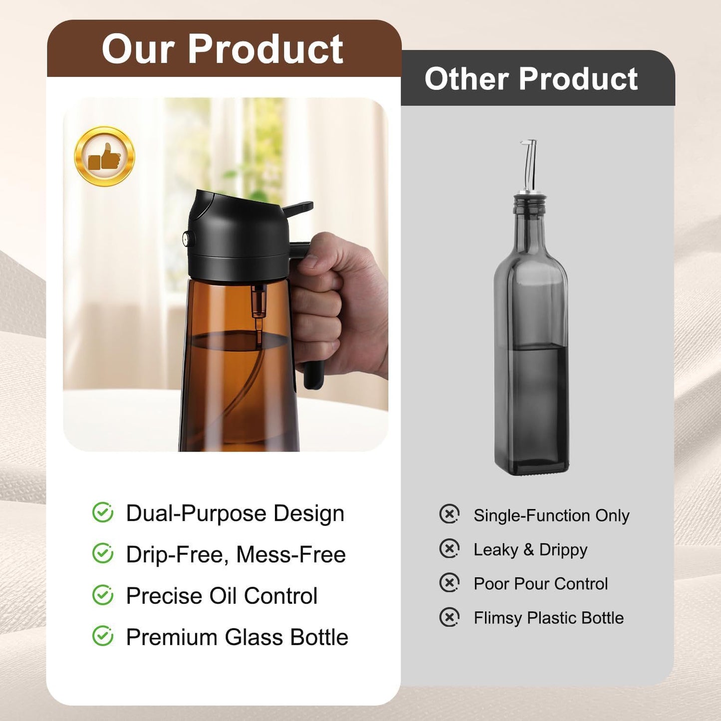Dual-Use Oil Sprayer & Dispenser Bottle