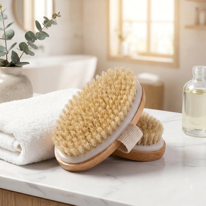 Natural Bristle Dry Body Brush | Exfoliating Skin Brush for Smooth Glowing Skin