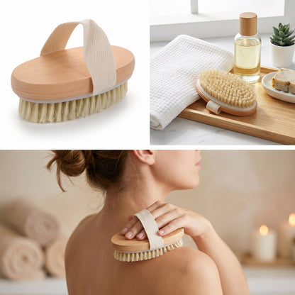 Natural Bristle Dry Body Brush | Exfoliating Skin Brush for Smooth Glowing Skin