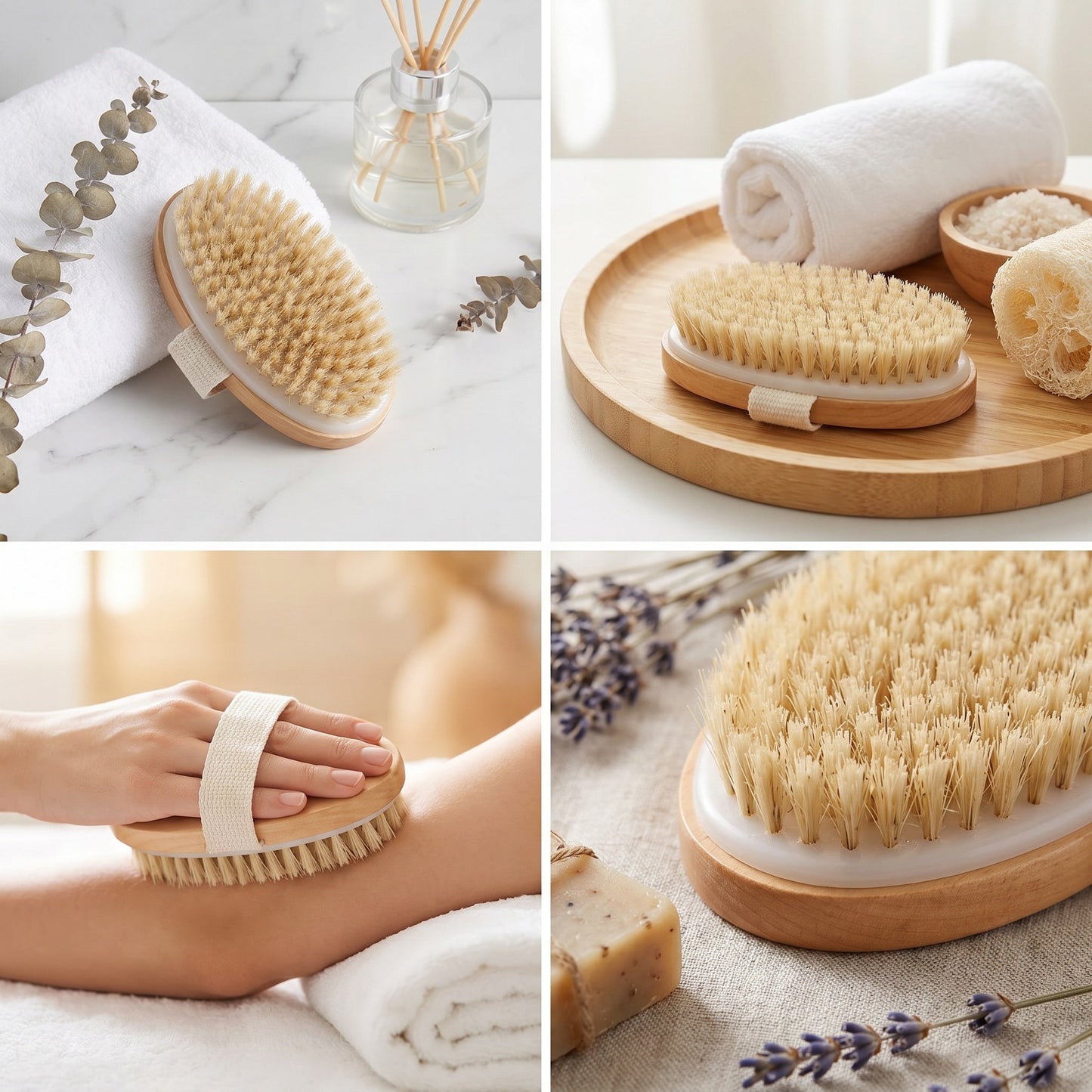 Natural Bristle Dry Body Brush | Exfoliating Skin Brush for Smooth Glowing Skin
